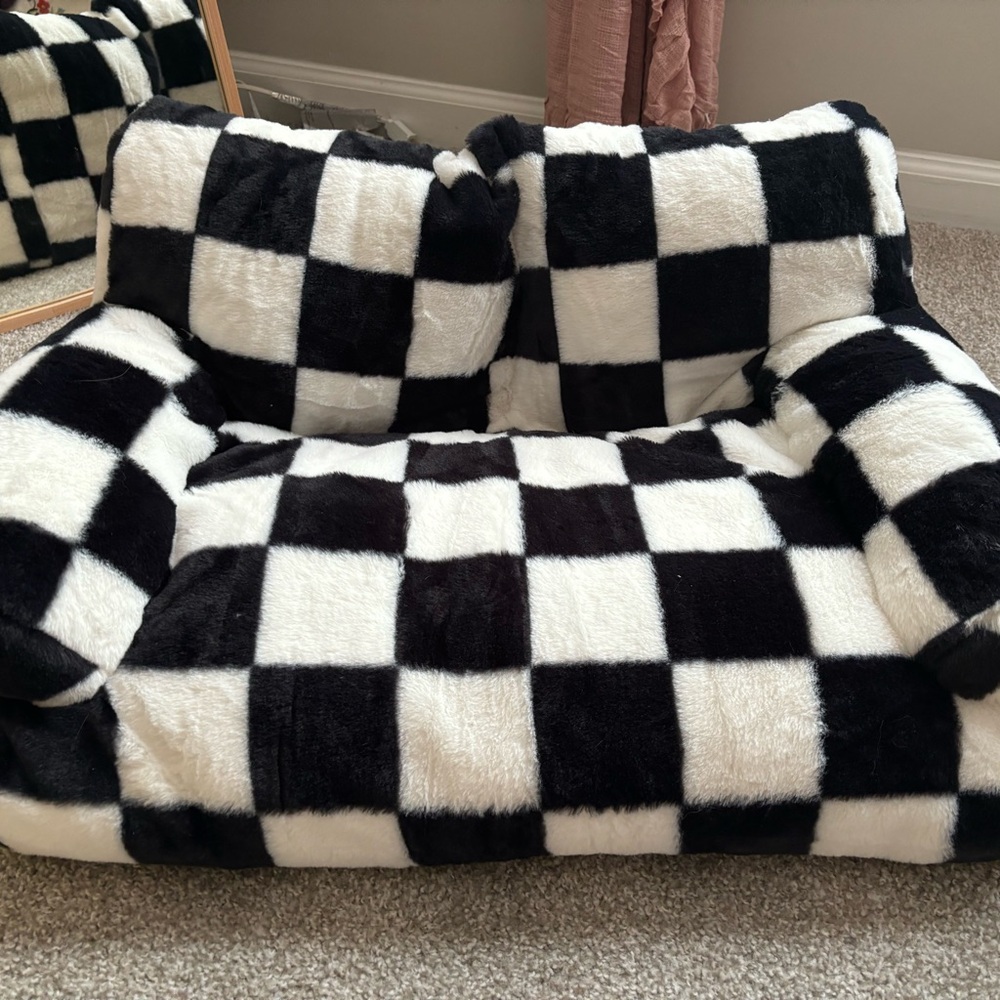 Checkered Fuzzy Cat Couch